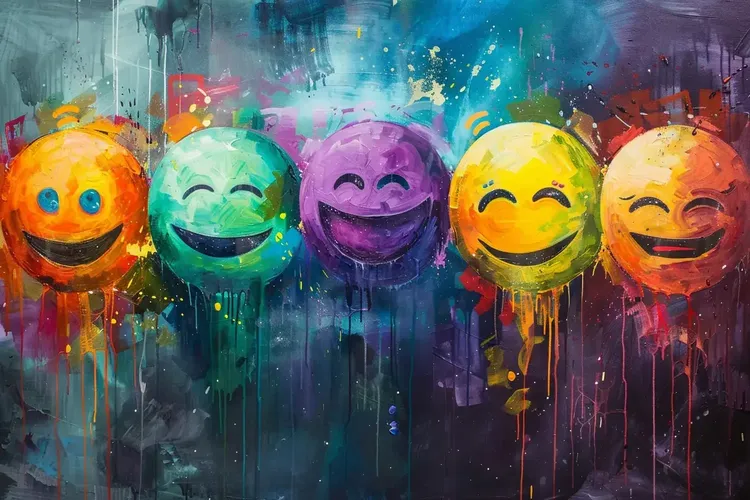 psychodeliczne kolorowe twarze, emotki